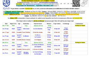  Programme Randonnées - Septembre-Décembre 2024 (❗❗❗❗❗❗❗ ATTENTION - Départs du mardi avancés à 13h15)